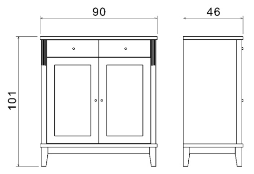 Björkman senkki 90 cm, 2 laatikkoa / 2 ovea