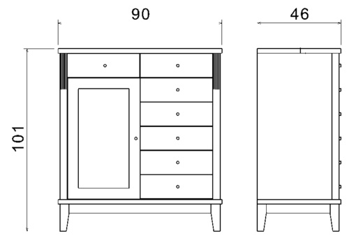 Björkman senkki 90 cm, 7 laatikkoa / 1 ovi