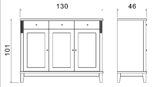 Björkman senkki 130 cm, 3 laatikkoa / 3 ovea