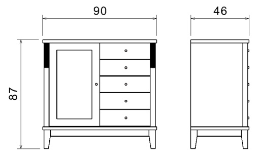 Björkman senkki 90 cm, 5 laatikkoa / 1 ovi